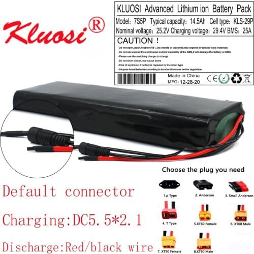 KLUOSI 25.2V 15Ah 7S5P 24V 14.5Ah 29.4V Lithium Battery Pack with25A BMS for Electric Bike Unicycle Scooter Wheelchair Motor Etc