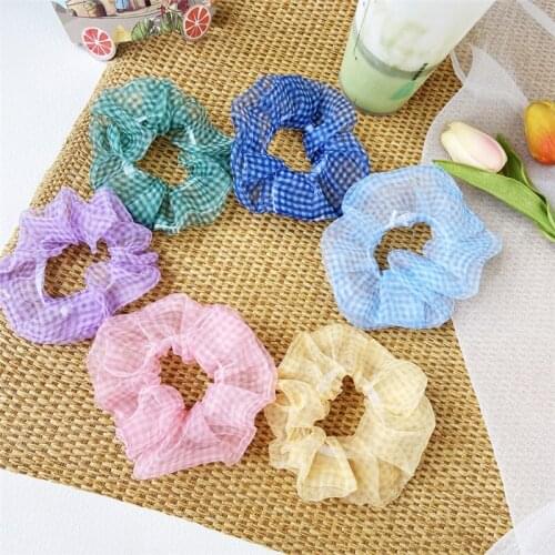 Korean Style Pure Color Lattice Net Women Yarn Elastic Hair Band,2020 Fashion Ponytail Hold Hair Accessories For Girl