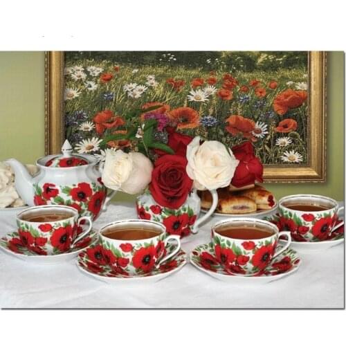 Kitchen Decor Diamond picture red rose full square round Diamond Painting Cross stitch tea cup diamond Embroidery Rhinestone 3d