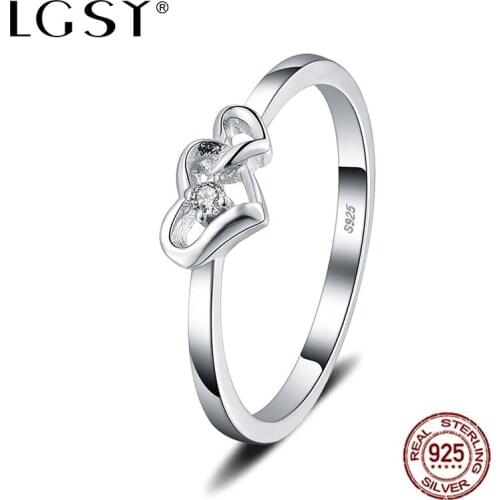 LGSY Heart-Shaped Rings Fashion Rings 925 Sterling Silver Rings Romantic Round Natural Crystal Fine Jewelry For Women DR1136