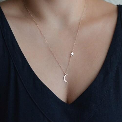Hot Simple Metal Moon and Star Choker Necklace Gold Silver Plated Chain Women Jewelry Accessories Gift #248953