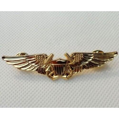 MILITARY US USMC AVIATION OFFICER PILOT GOLD WING METAL BADGE PIN