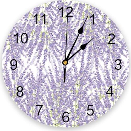 Purple Lavender Flower 3d Wall Clock Modern Design Farmhouse Decor Kitchen Vintage PVC Round Clock Living Room Decoration