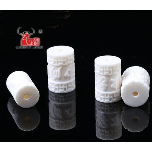 Natural baozhen yak bone carving six - word barrel beads DIY beads bracelet accessories