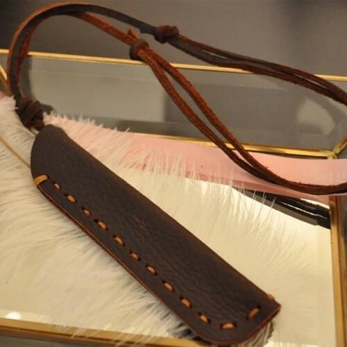 NIUYITID Retro Long Genuine Leather Necklace Adjustable Vintage Men Boy Pendant Jewelry Best Gift