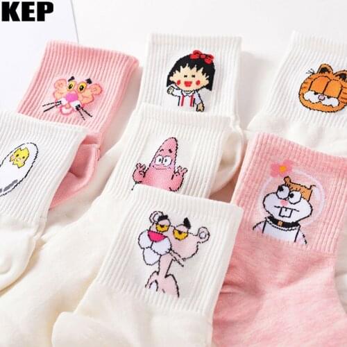 KEP Japanese Kawaii Women Animals Tube Socks Fashion Cartoon Lovely Character Cute Harajuku Sweet Skatebord Funny Socks Female
