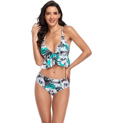 2021 new sexy bikinis set split swimsuit tie-dye printed mid-waist swimsuit Beach Swim Bathing Suit women Swimwear Push Up