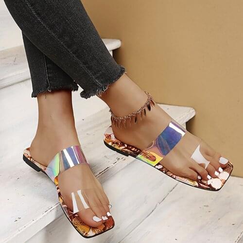 2021 New Summer Women Sandals Casual Slippers Ladies Printed Pattern Transparent Slippers Flat Bottom Sandals сандали женские