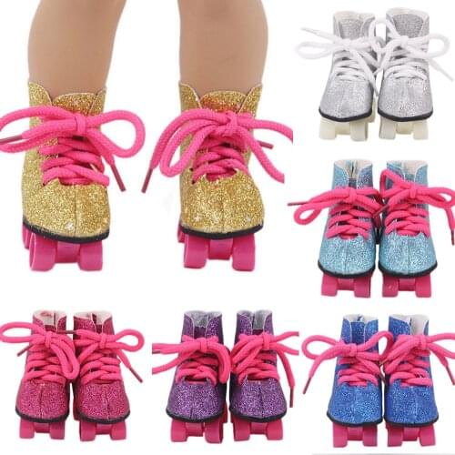 New Doll Roller Skates Shoes Fit for 18 inch American Dolls Sliver Blue Shoes for 43cm Baby New Bron Dolls Generation Girls