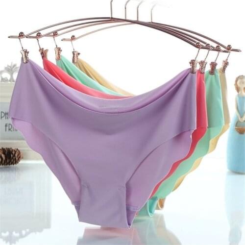 Sexy Women Soft Seamless Underpants Stretchy Silk Solid Color Briefs Low Waist Lingerie Panties Underwear