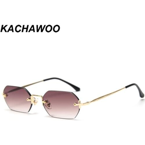 Kachawoo vintage sunglasses rimless female octagonal brown blue fashion eyewear men rectangular metal polygon popular spring