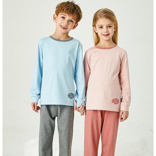Children Unisex Thermal Underwear Soft Cotton Pajamas Boys Girls Long Sleeve Sleepwear Leisure Nightwear Pijamas 2PCS/SET