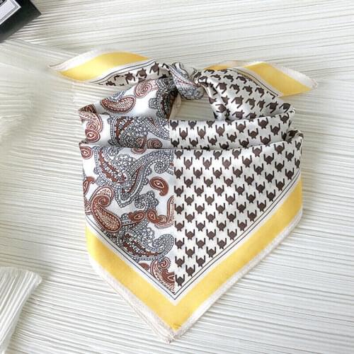 Unisex Man Women Fashion 100% Silk Scarf Small Bandana Paisley Houndstooth Print Kerchief Headband Headscarf 53*53cm