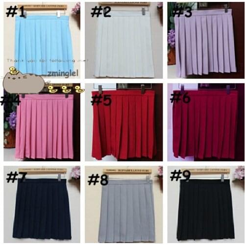 Japanese School Girls Solid Pure Colors Pleated Mini Uniform Skirt Sailor Skirt JK Full Size 9 Colors