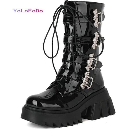 2021 Autumn Winter Women Ankle Boots Platform Square High Heel Ladies Lace Up Boots Round Toe Side Zipper Womens Boots Big Size