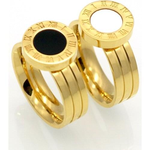 Women Rings Gold Color Rose Gold Color Stainless Steel Ring Roman Numeral Shells Luxury Jewelry Female AAA Quality