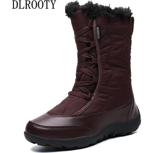 Women Snow Boots Mid-Calf Winter Warm Plush Outdoor Waterproof Female Casual Shoes Woman Flat Fashion Platform Non-slip