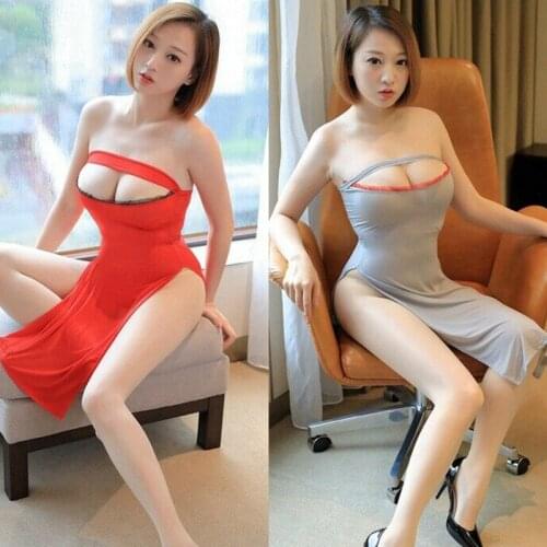 Womens Open Bust Off Shoulder Mini Dress Bodycon See Through Backless Clubwear Posture Corrector Bra