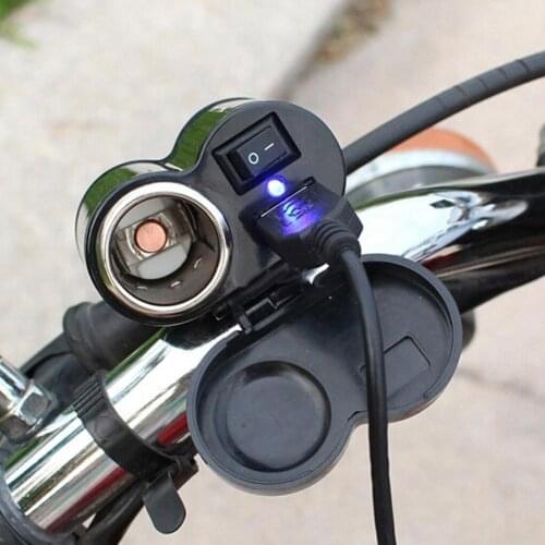 12V/24V Motorbike Cigarette Lighter Socket USB Port Phone Charger Handlebar Mount Waterproof Cap