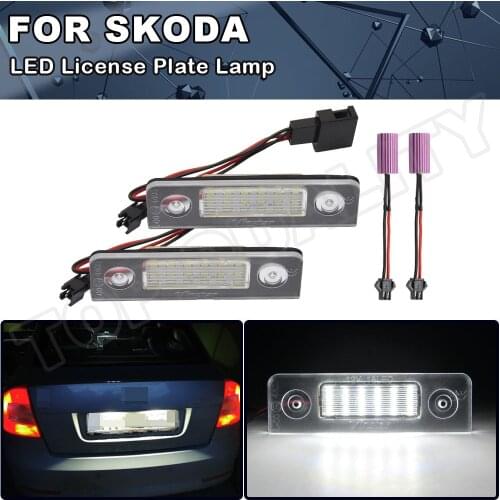 2Pcs Canbus Error Free LED License Plate Light For Skoda Octavia 2 1Z 2008-2012 Roomster 5J 2006-2010 Car Number Plate Lamp