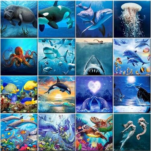 5D Diamond Painting For Adults Kits Dolphins Full Square Diamond Embroidery Animals Diy Cross Stitch Of Rhinestones Mosaic Decor