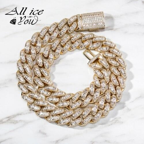 ALLICEONYOU 16mm Iced Out Micro Pave Cubic Zirconia Necklace Hip Hop Cuban Chain Fashion Jewelry For Men Gift