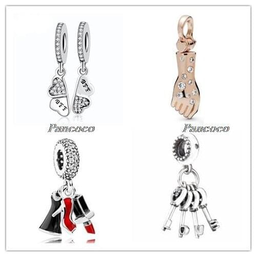 925 Sterling Silver Charm Vintage Love Heart Key With Love Letter Bead Fit Pandora Bracelet & Necklace Diy Jewelry