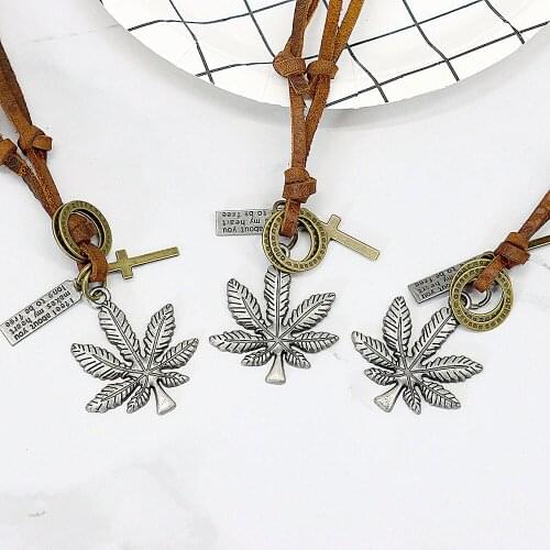 TOPPUFF Cowhide Chain Necklace with Metal Maple Leaf Cross Design Pendant for Men Women Smoker Smoking & Tobacco Accessories