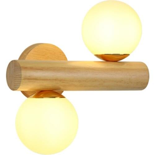 Wooden LED Wall Lamp With Ball Shaped Glass Lampshade For Bedroom Reading Hotel Bedside Decor Wooden Wall Sconce