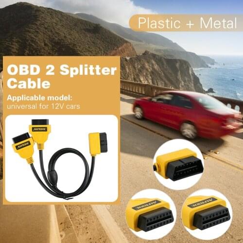 AUTOOL OBD II 2 Y Splitter Cable OBD2 90 Angled 16 Pin Male to Dual Straight 16Pin Female Adapter Extension Cord