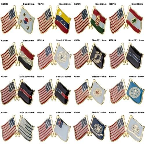 U.S.A Friendship Country Flag Badge Cross Flag Badge Flag Brooch National Flag Lapel Pin International Travel Pins Collections