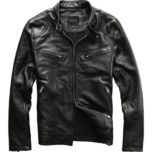Genuine Leather Jacket Mens Head Layer Cowhide Jacket Stand-Up Collar Casual Large size 7XL Leather Jacket