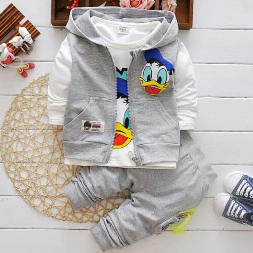 New Cartoon Boy Clothing Suit Children Autumn Cotton Long-sleeved Shirt + Pants Vest 3-piece Suit Children Clothes Suit