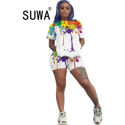 Wholesale Workout Clothes Track Suit Women Two Piece Set Tie Dye Short Sleeve Summer T-Shirt Top And Biker Shorts Loungewear