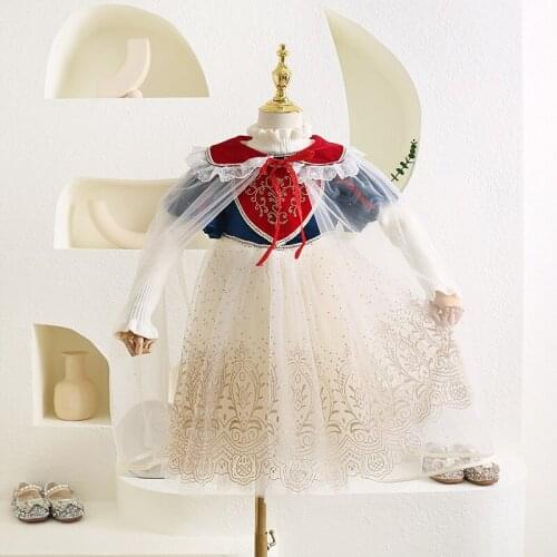 Girls fall winter heart knitted long sleeve princess dress and shawl children dresses wholesale