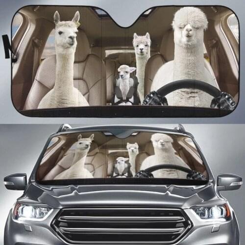 INSTANTARTS Alpaca Family Pattern Heat Reflector Car Sun Shade for Windshield Durable Car Sun Shade Windshield Car Sunshade 2021
