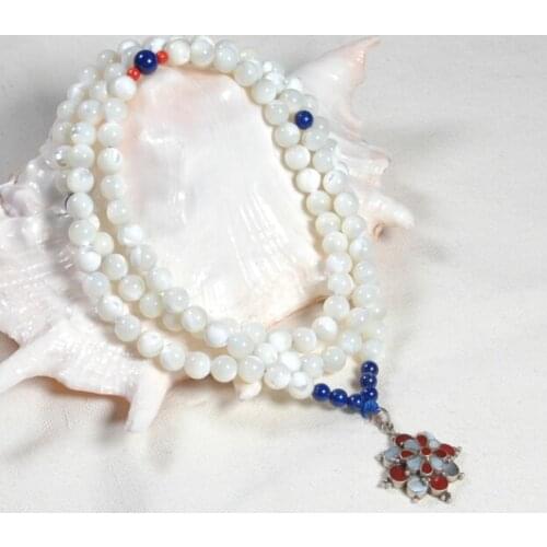 Tibetan Mala Natural Mother of Pearl 108 Beads Mala Tibetan Buddhist Prayer Mala Necklace