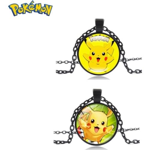 Pokemon Pikachu Time Gemstone Glass Pendant Necklace Cartoon Anime Character Cute Style Jewelry Chain Necklace Birthday Gift