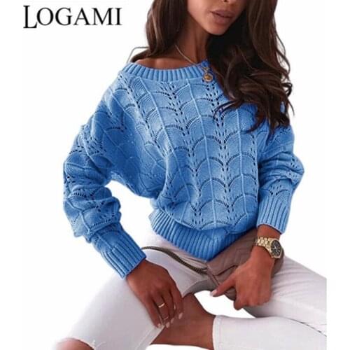 LOGAMI Bat Sleeve Hollow Out Pullover Women Lady Summer Fall Jumper Knitting Sweater