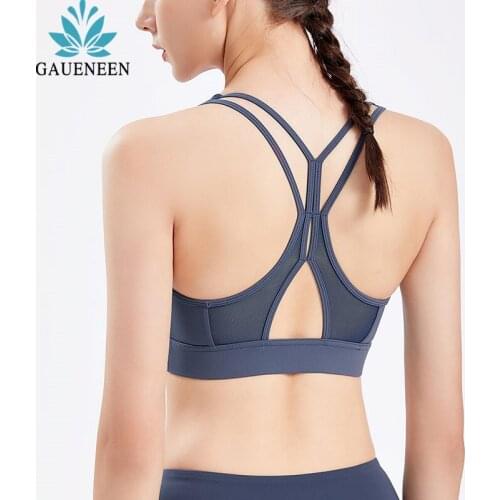 GAUENEEN Mesh Hollow Out Sports Bra Shockproof Workout Running Tank Top Padded Push Up Yoga Bra Fitness Brassiere Active Bra