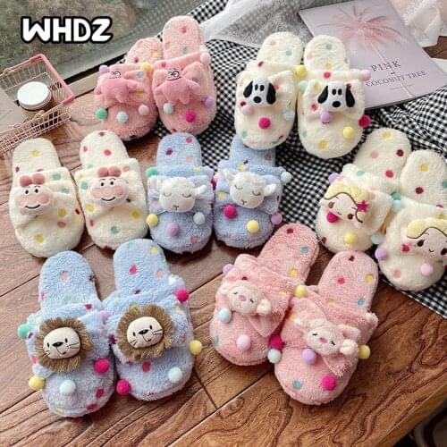 Girl Slippers Pink Cute Cartoon Women Shoes Home Indoor Anime Japanese Purple White Warm Comfortable Flip Flop Non-slip