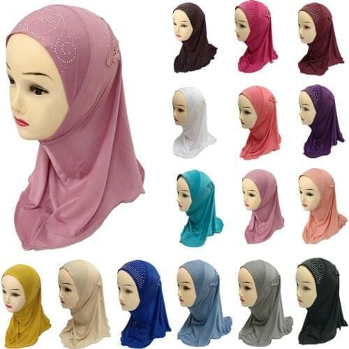 One Piece Amira Kids Girls Instant Scarf Hijab Muslim Tassel Rhinestone Shawl Wrap Headscarf Turban Islam Pull On Ready To Wear