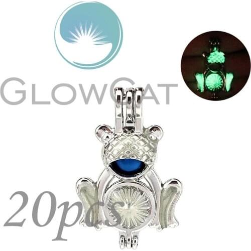 Green Luminous Summer Frog Beads Pearl Cage Perfume Diffuser Glow in Dark Locket Pendant KK1025