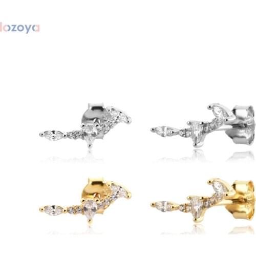 LOZOYA 925 Sterling Silver Line Ovals Zircon Women Fashion Stud Earring Piercing Clips Pendiente Fine Jewelry 2021 Wedding