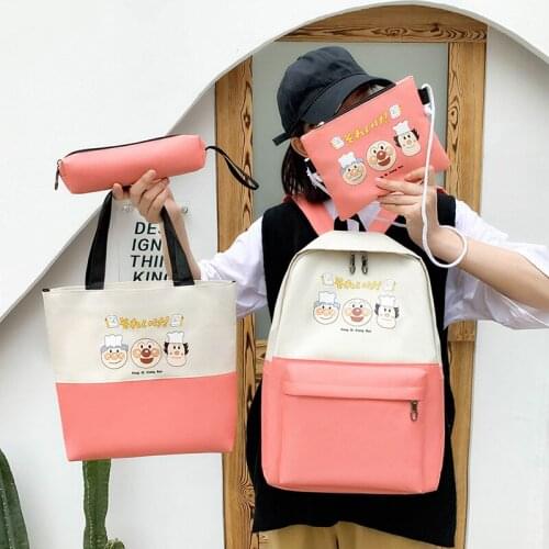 4 Pcs Set Harajuku Women Laptop Backpack Canvas School Bags For Teenage Girls Kawaii College Student Kids Book Bag Rucksack 2021