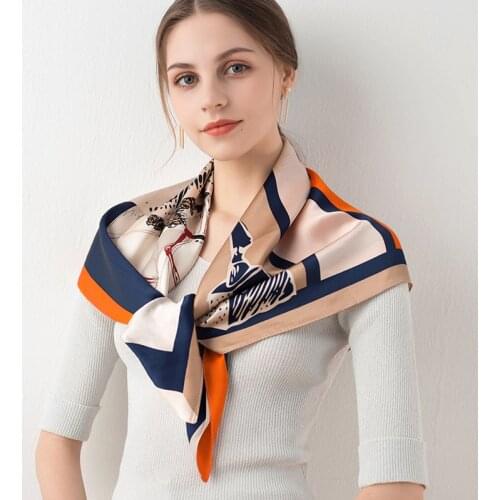 Women Square Silk Scarves Wraps Print Bufanda 100% Hangzhou Real Silk Bandana Foulard Femme Handkerchief 14mm Square Satin Scarf
