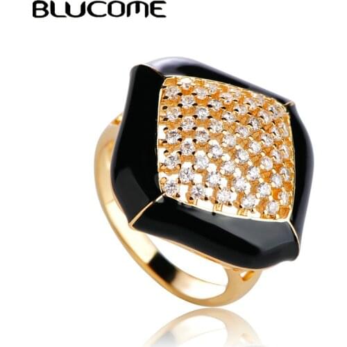 Blucome 2018 Trendy Style Black Square Shape Rings Full Rhinestones Copper Enamel Ring For Women Party Wedding Gifts Jewelry