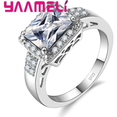 Fashion 925 Sterling Silver Valentine' Day Women Best Jewelry Gift Colorful Square Rhinestone Rings Free Shipping