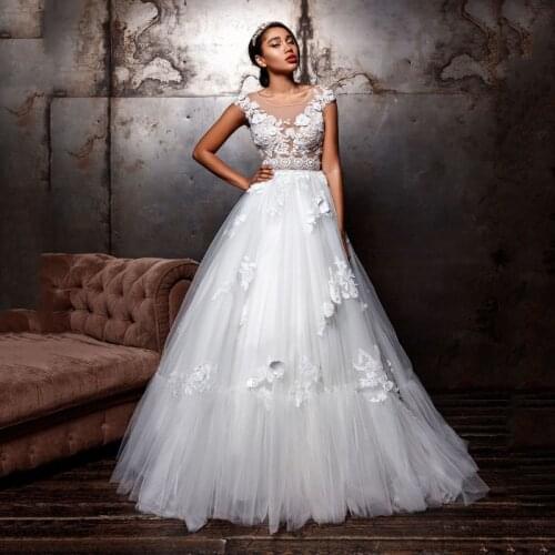 Thinyfull Princess Boho Backless Wedding Dress A Line O Neck Cap Sleeve Bridal Gown Sweep Train Applique Lace Vestido De Novia