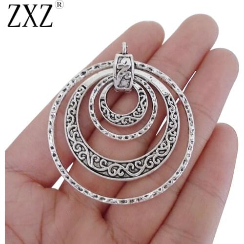 ZXZ 2pcs Zamak Hammered 4 Circles Round Pendants Double Sides For Necklace Jewelry Making Findings 50x44mm